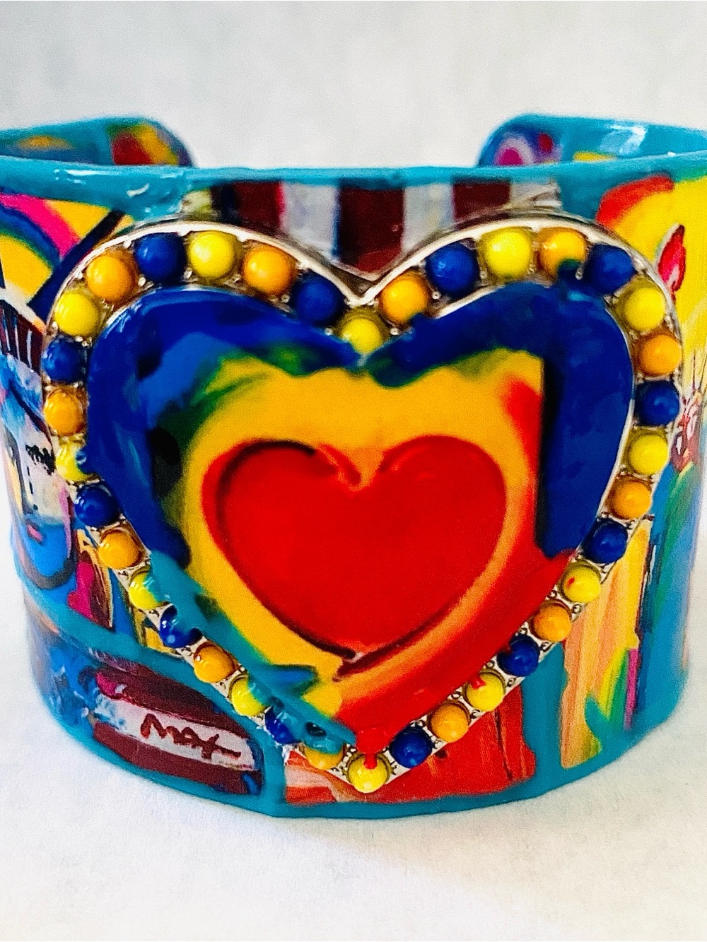 Colorful Heart Accent Cuff Bracelet - Multicolor